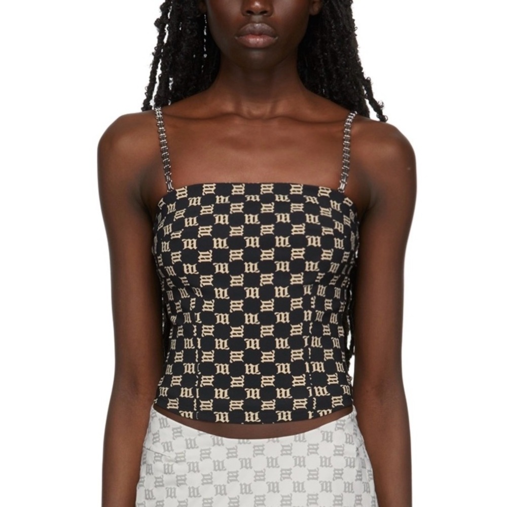 MISBHV Black & Beige Monogram Spaghetti Top